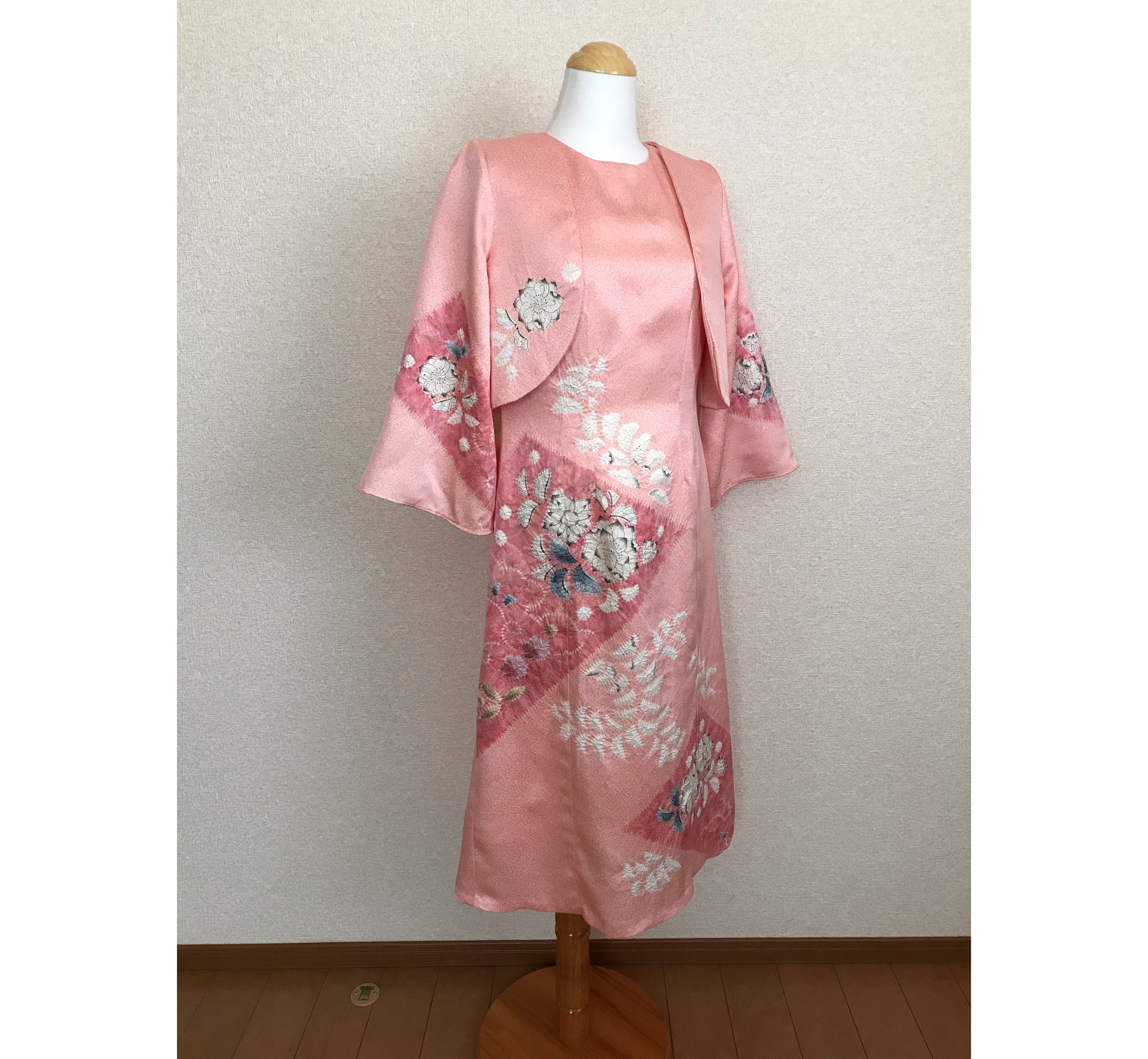 138★訪問着★着物リメイク★ワンピース＆ボレロ★S★一点物★