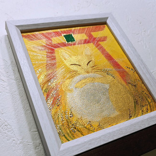 風水吉祥幸せ絵画＊福徳幸広術 金狐と稲穂 鳥居 福 金銭運知恵 直感