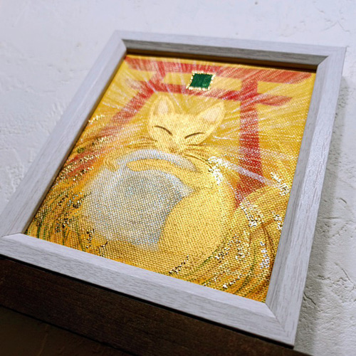 風水吉祥幸せ絵画＊福徳幸広術 金狐と稲穂 鳥居 福 金銭運知恵 直感