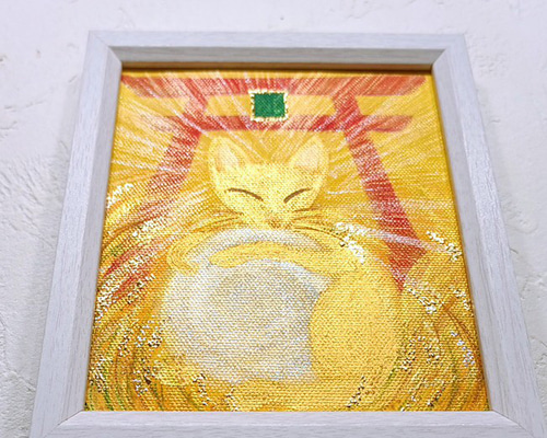 風水吉祥幸せ絵画＊福徳幸広術 金狐と稲穂 鳥居 福 金銭運知恵 直感