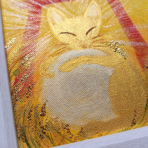 風水吉祥幸せ絵画＊福徳幸広術 金狐と稲穂 鳥居 福 金銭運知恵 直感