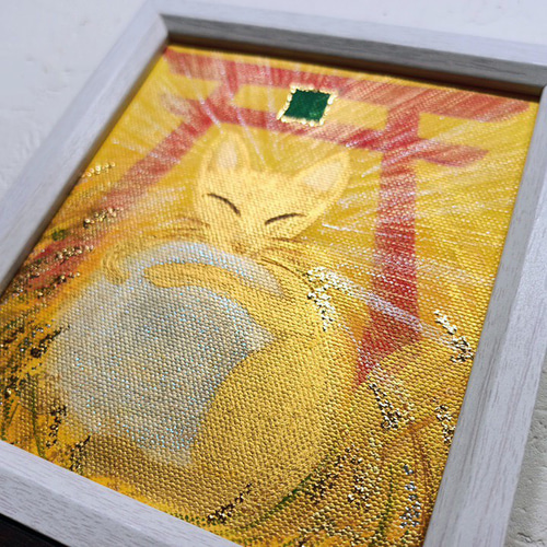 風水吉祥幸せ絵画＊福徳幸広術 金狐と稲穂 鳥居 福 金銭運知恵 直感