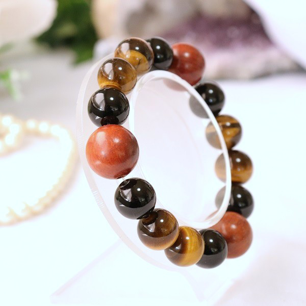 天然石ブレス大ぶりのブラジル檀香樹が目を引くメンズブレスレット ユニセックス 男女兼用 大玉 br-075