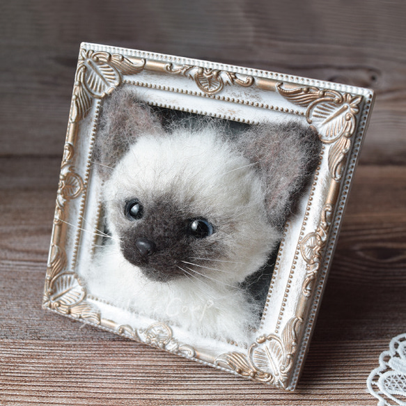 羊毛フェルトシャム猫の子猫（額縁アート） 羊毛フェルト studio＊coup