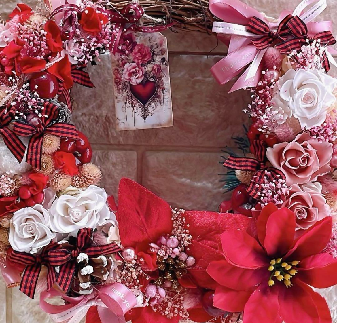 【送料無料、ラッピング込み】✨リース27㎝✨バラプリザアレンジメント✨ラッピングのままでも飾れますよ✨