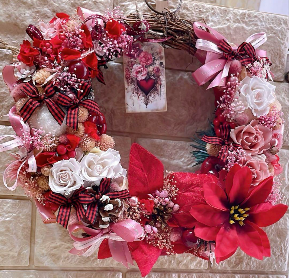 【送料無料、ラッピング込み】✨リース27㎝✨バラプリザアレンジメント✨ラッピングのままでも飾れますよ✨