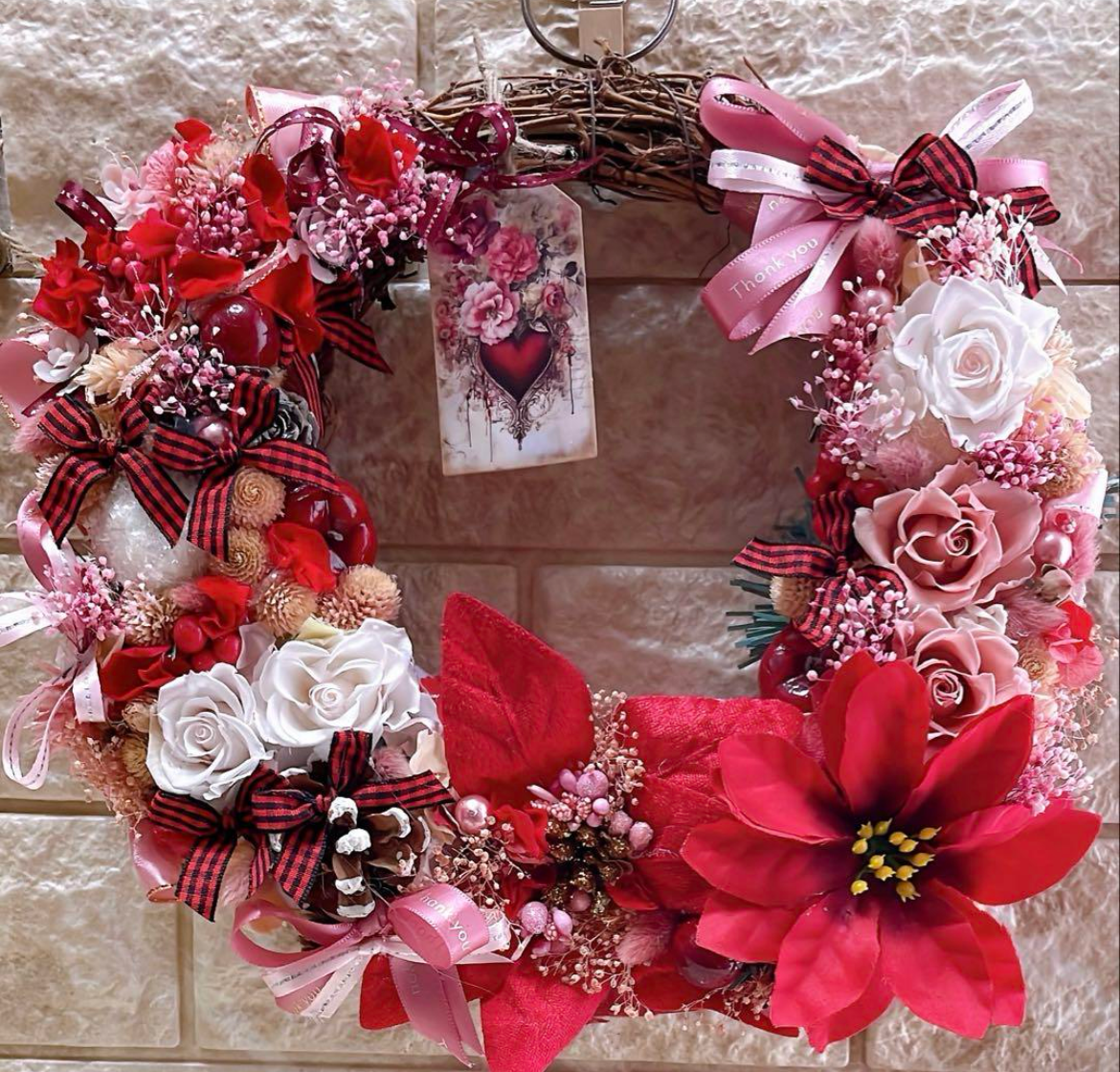 【送料無料、ラッピング込み】✨リース27㎝✨バラプリザアレンジメント✨ラッピングのままでも飾れますよ✨