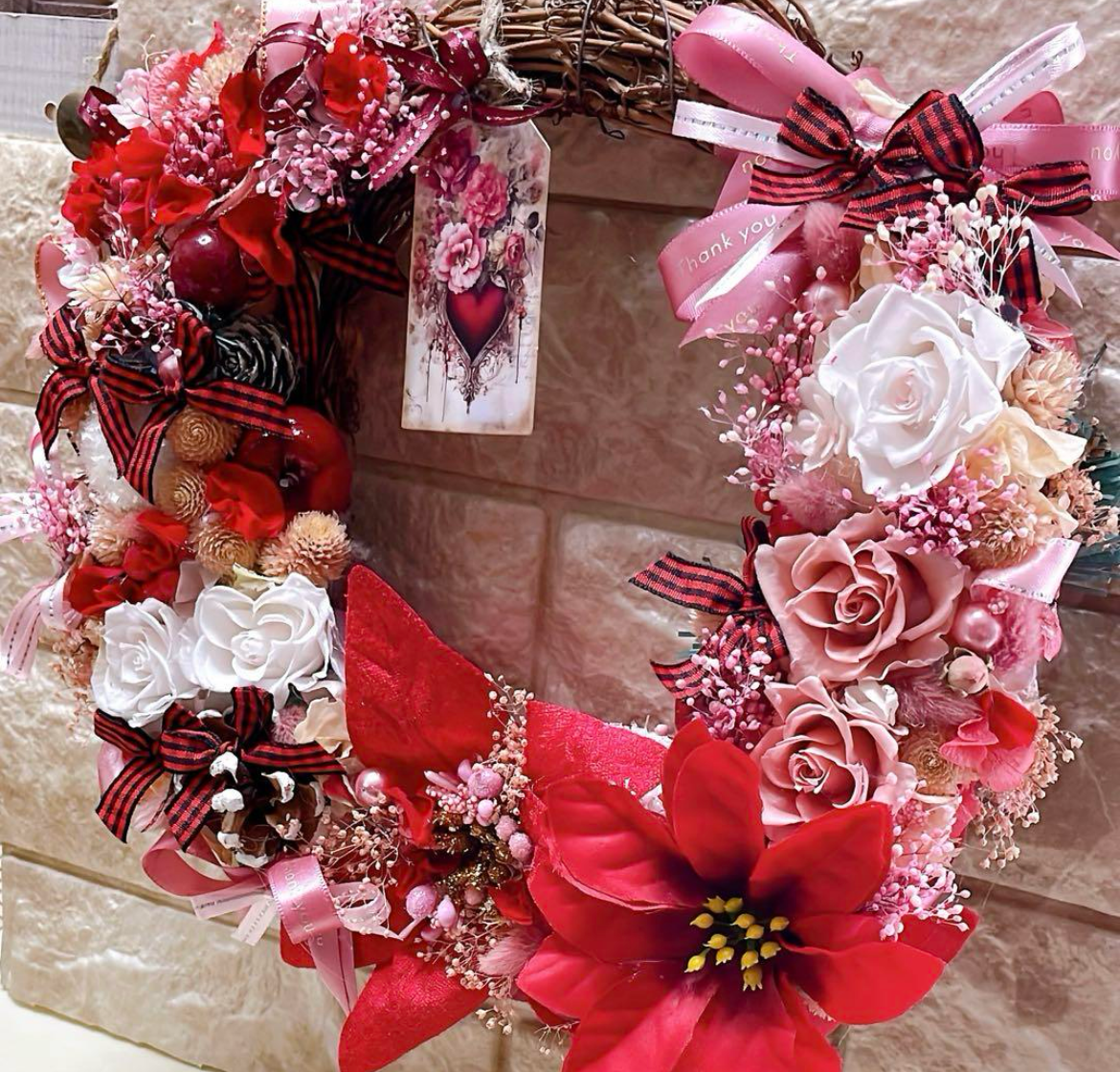 【送料無料、ラッピング込み】✨リース27㎝✨バラプリザアレンジメント✨ラッピングのままでも飾れますよ✨