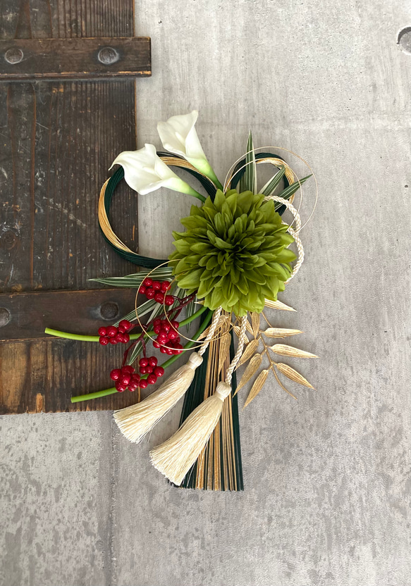 2026新作☆和モダンお正月飾り　金緑水引　ダリア緑♪ 1枚目の画像