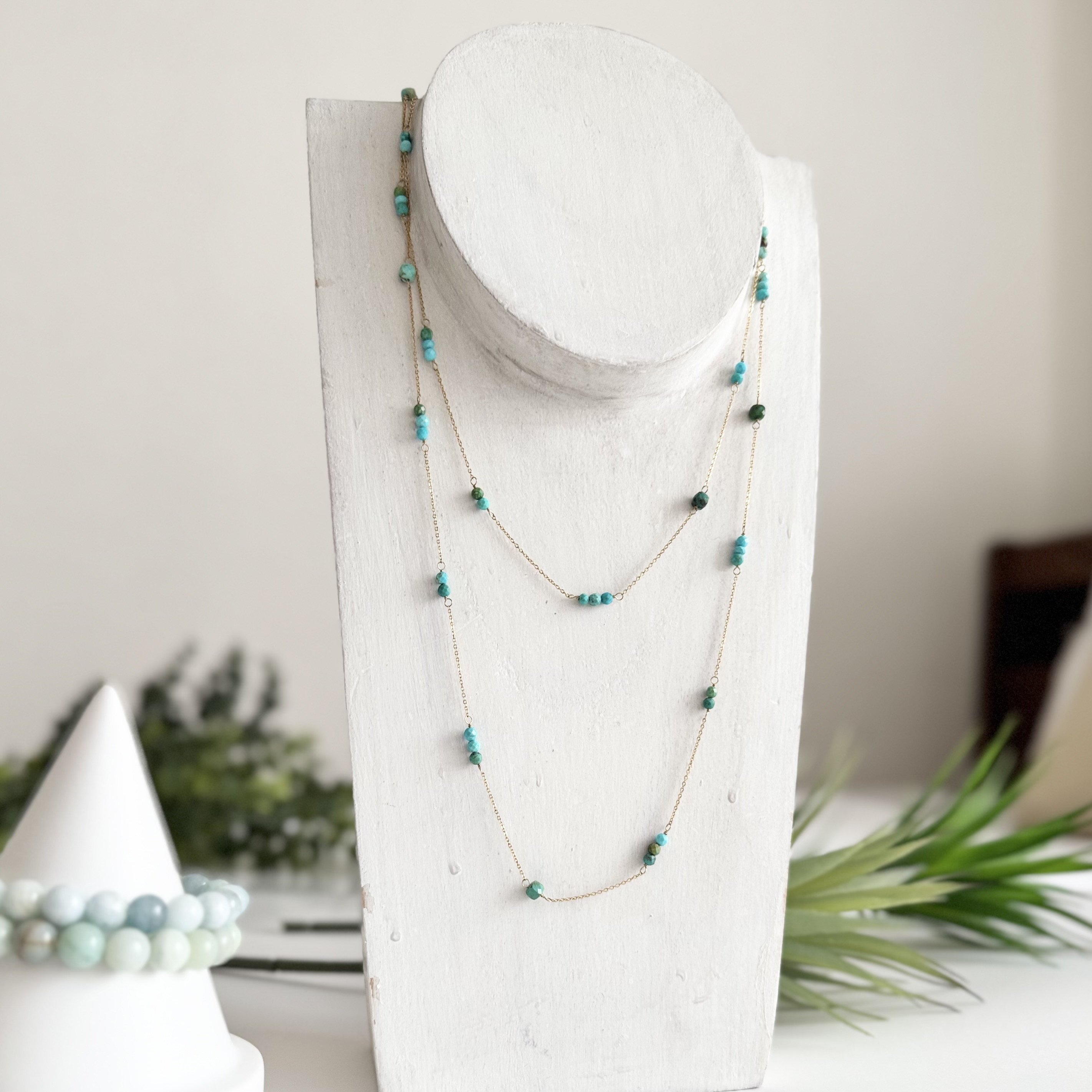 ターコイズ 被るだけの3スタイルロングネックレスꕤ*.ﾟ