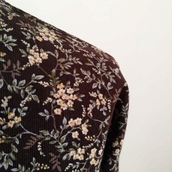 再販！× 10  新色！ボタニカルコーデュロイのワンピース  ブラウン 8枚目の画像