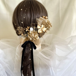 3種リボン×アメリカンフラワー＊髪飾り＊ゴールド×クリア 成人式 卒業式 結婚式 前撮り 5枚目の画像