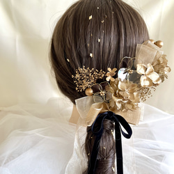 3種リボン×アメリカンフラワー＊髪飾り＊ゴールド×クリア 成人式 卒業式 結婚式 前撮り 3枚目の画像