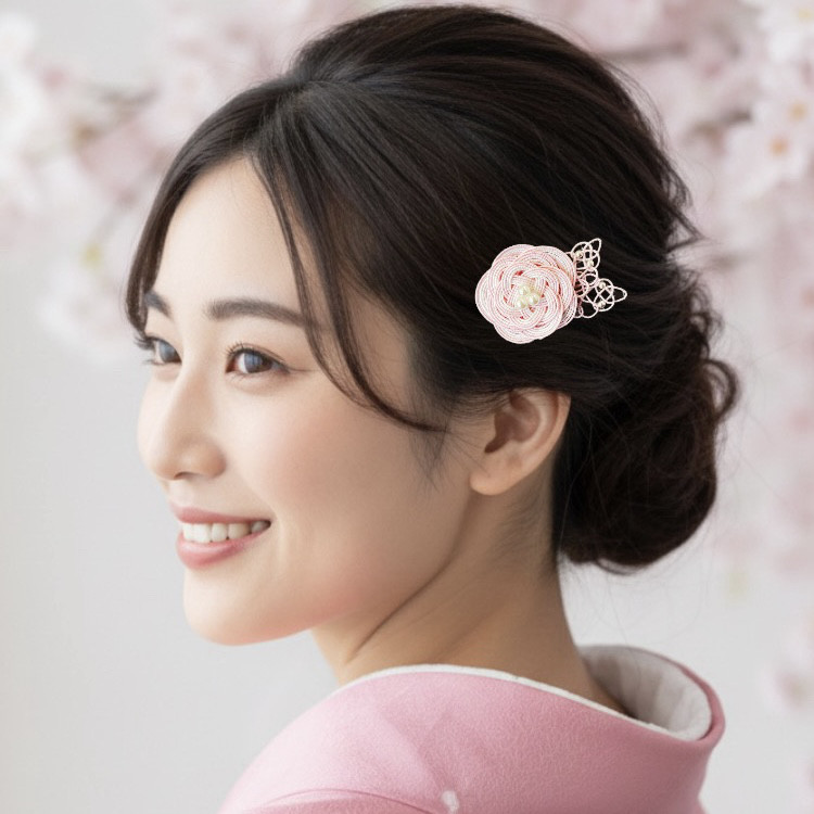 水引髪飾り 縁華‐ENKA‐桜霞（さくらがすみ） 桜色×白銀 パール 着物 和装 卒業式 成人式 留袖に