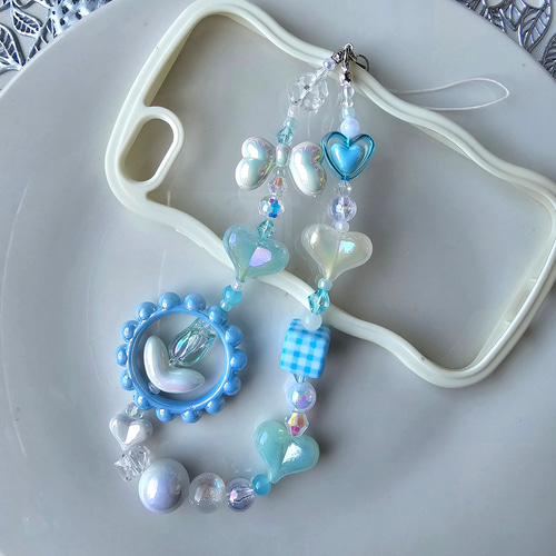 ミスティック・ブルーストラップ スマホストラップ ビーズストラップ