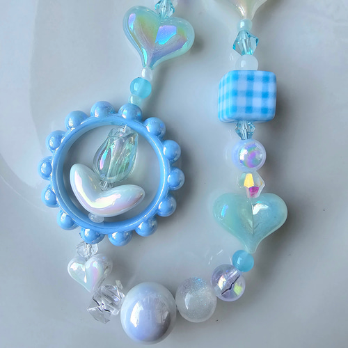 ミスティック・ブルーストラップ スマホストラップ ビーズストラップ