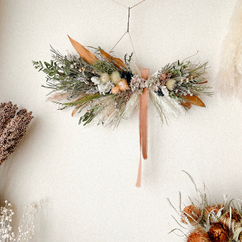 横向きスワッグ ナチュラル ドライフラワー 横長スワッグ スワッグ