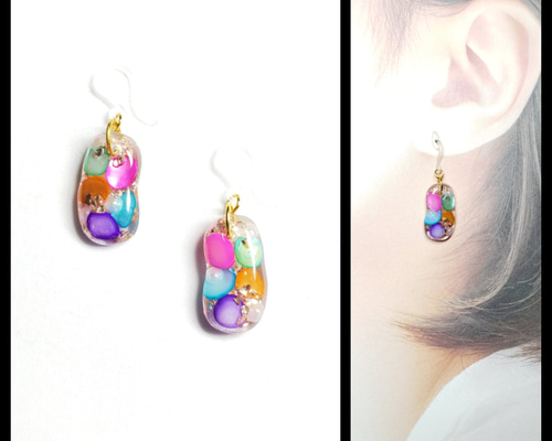 No.560-E カラフル☆さざれ石☆レジンピアス・イヤリング ピアス