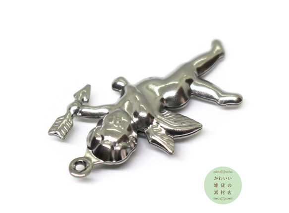 矢を持ったキューピッド（シルバー/天使/エンジェル/翼/羽）の304ステンレス製のチャーム 2個セット #C-0381 3枚目の画像