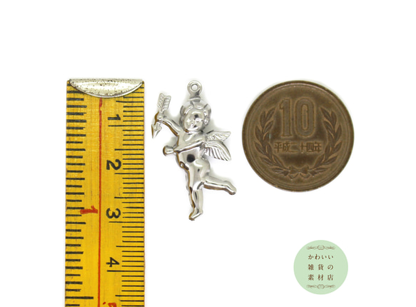 矢を持ったキューピッド（シルバー/天使/エンジェル/翼/羽）の304ステンレス製のチャーム 2個セット #C-0381 4枚目の画像