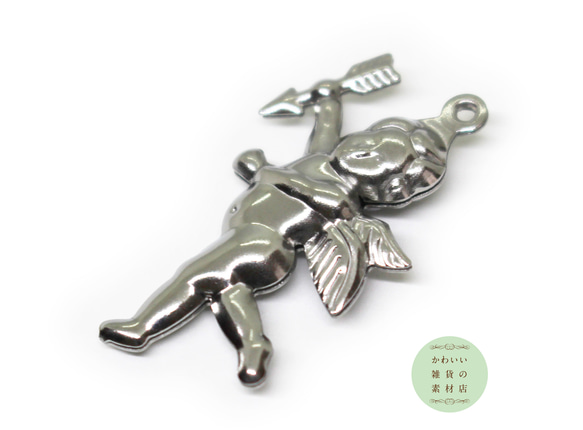 矢を持ったキューピッド（シルバー/天使/エンジェル/翼/羽）の304ステンレス製のチャーム 2個セット #C-0381 2枚目の画像