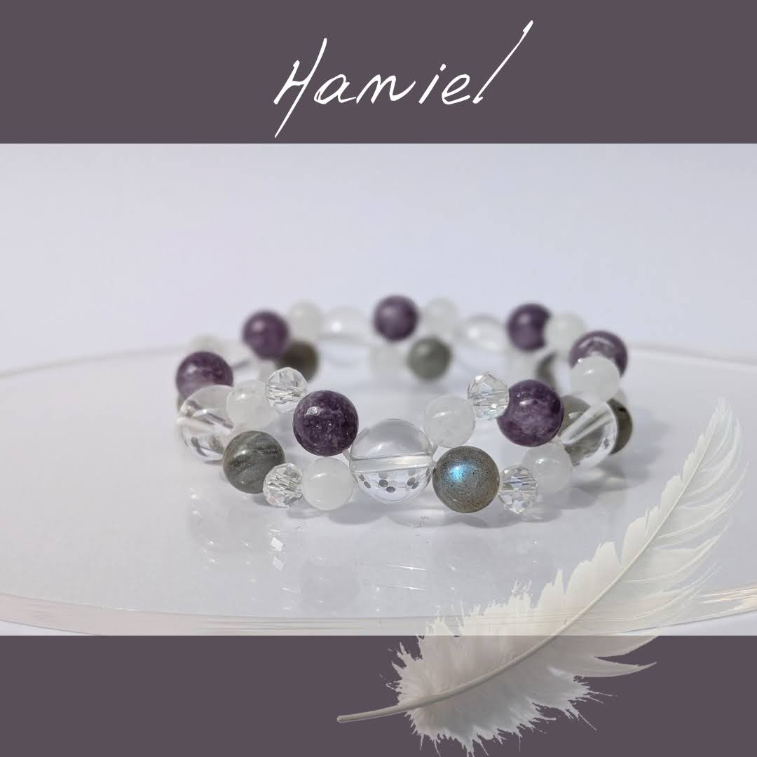 【１０月の守護天使】大天使ハニエルのブレスレット /  天然石 / ラブラドライト / レピドライト