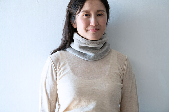 Organic Cotton Fur ヤク混グレージュ　ネックウォーマー【Shortサイズ】 6枚目の画像
