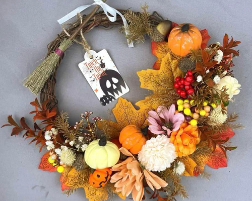 大人シックなハロウィンリース グレージュのダリア 秋色リース リース