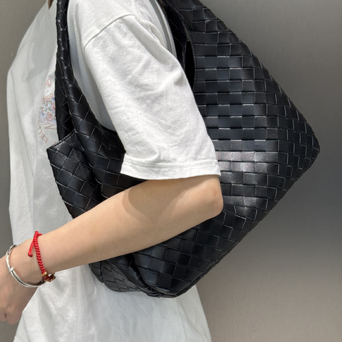 本革 編み込みショルダーバッグ レディース レザーバッグ ブラック 大