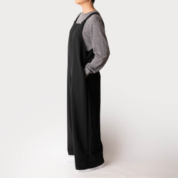 秋冬新作　ウール　ゆったり【大人のサロペットパンツ】肩ひも着脱可　シワにならない　サイズSML　丈詰め無料　ブラック 2枚目の画像