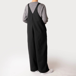 秋冬新作　ウール　ゆったり【大人のサロペットパンツ】肩ひも着脱可　シワにならない　サイズSML　丈詰め無料　ブラック 3枚目の画像