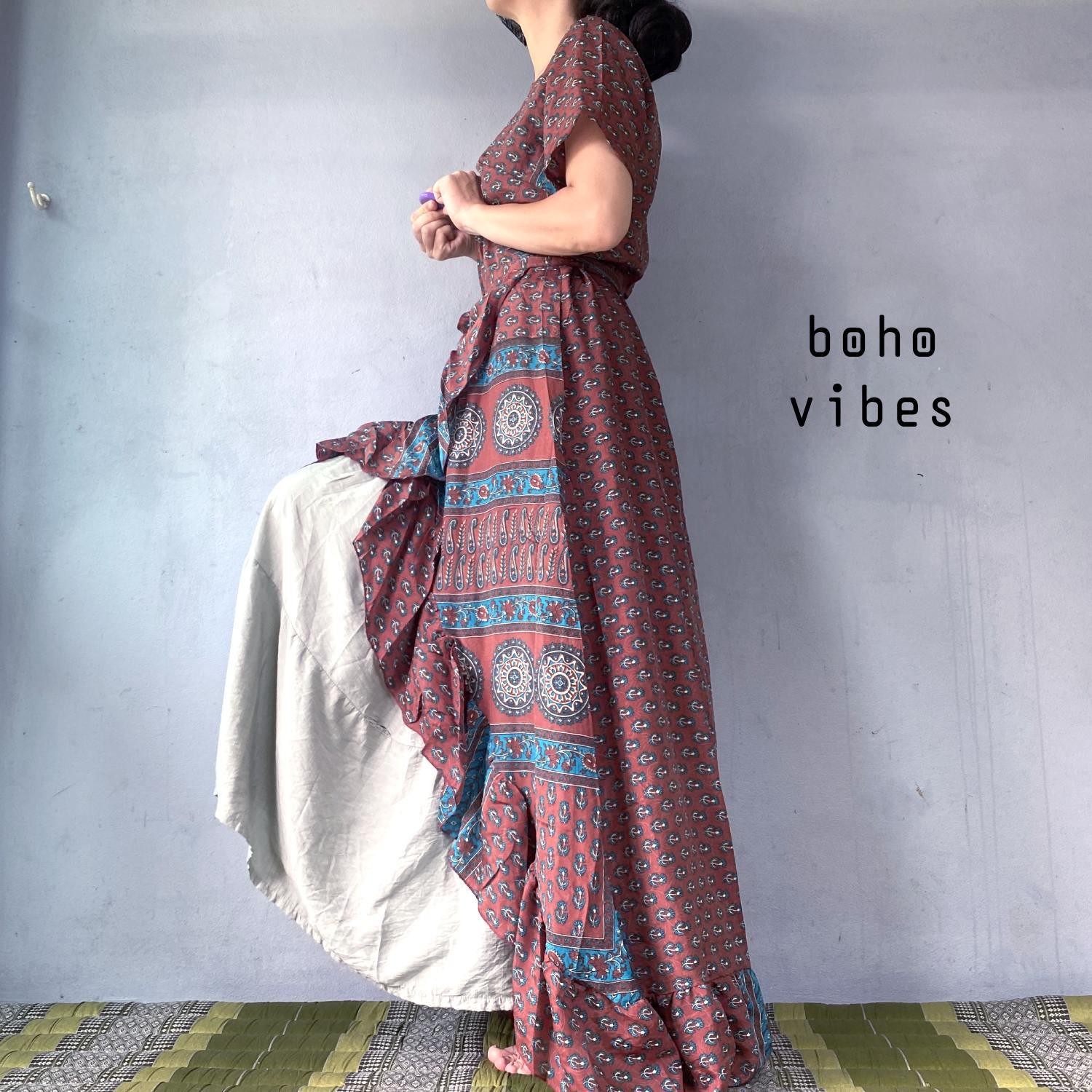 【No.13】インドサリー生地リメイク◎カシュクールkimonoワンピース