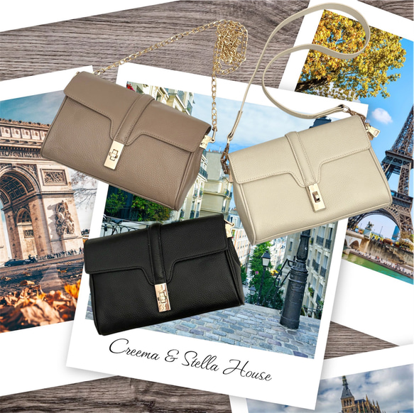 本革　エレガントデザインバッグ　2way ストラップ2本付き 1枚目の画像