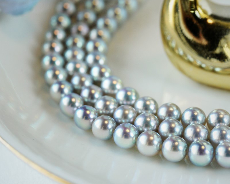 【ルミナ】希少な高品質天然ブルーグレーアコヤ海水真珠ネックレス（5～6mm）。レインボーパールシリーズより。繊細な光沢と上品な輝