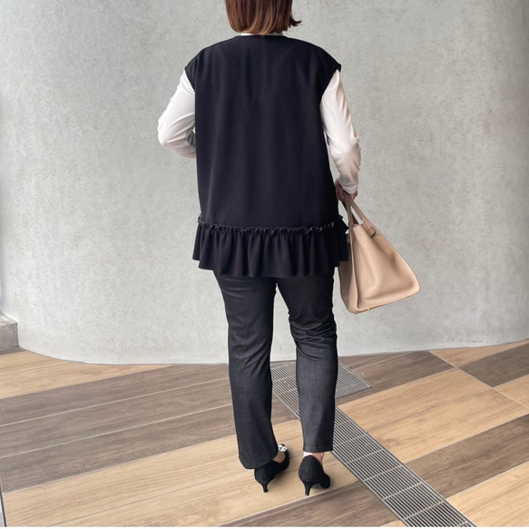 体型カバー洒落見え♡2枚仕立てあったかフリルニットジレ♡毛玉少ない 黒【フリー】フォーマル KMC-772 605163 12枚目の画像