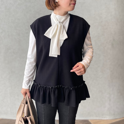 体型カバー洒落見え♡2枚仕立てあったかフリルニットジレ♡毛玉少ない 黒【フリー】フォーマル KMC-772 605163 1枚目の画像