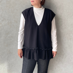 体型カバー洒落見え♡2枚仕立てあったかフリルニットジレ♡毛玉少ない 黒【フリー】フォーマル KMC-772 605163 4枚目の画像