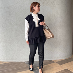 体型カバー洒落見え♡2枚仕立てあったかフリルニットジレ♡毛玉少ない 黒【フリー】フォーマル KMC-772 605163 3枚目の画像