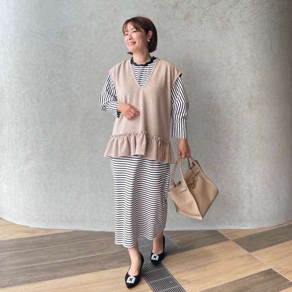 体型カバー洒落見え♡2枚仕立てあったかフリルニットジレ♡毛玉少ない 黒【フリー】フォーマル KMC-772 605163 9枚目の画像