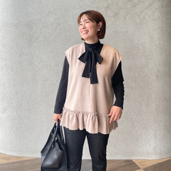 体型カバー洒落見え♡2枚仕立てあったかフリルニットジレ♡毛玉少ない 黒【フリー】フォーマル KMC-772 605163 8枚目の画像