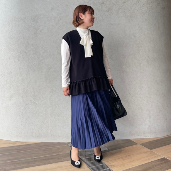 体型カバー洒落見え♡2枚仕立てあったかフリルニットジレ♡毛玉少ない 黒【フリー】フォーマル KMC-772 605163 10枚目の画像