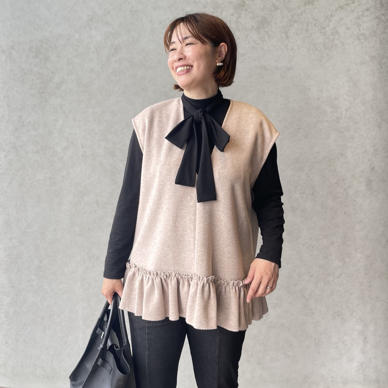 体型カバー洒落見え♡2枚仕立てあったかフリルニットジレ♡毛玉少ない BE【フリー】フォーマルKMC-772 196960 9,105円