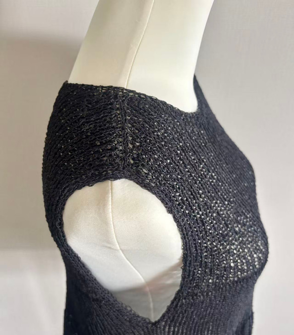 手編み 和紙使用 Aラインシルエット(黒) 5枚目の画像