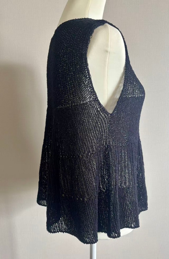 手編み 和紙使用 Aラインシルエット(黒) 6枚目の画像