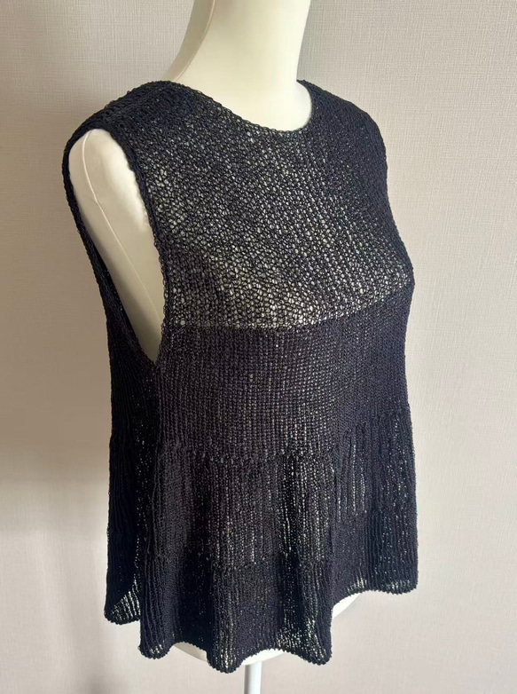 手編み 和紙使用 Aラインシルエット(黒) 1枚目の画像