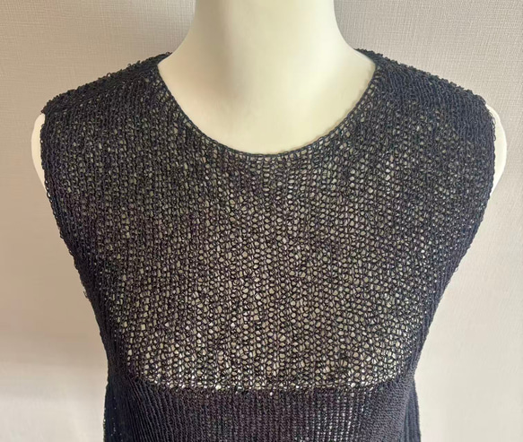 手編み 和紙使用 Aラインシルエット(黒) 3枚目の画像