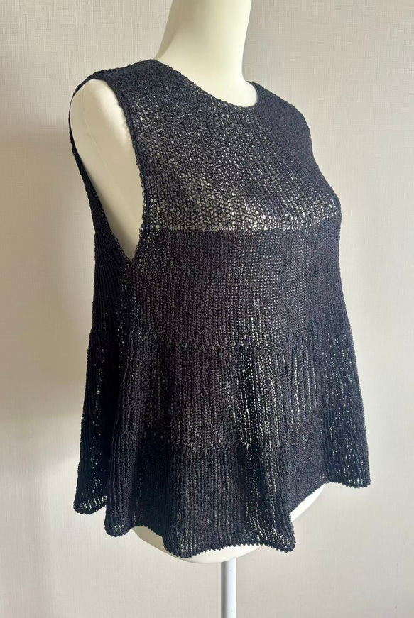 手編み 和紙使用 Aラインシルエット(黒) 8枚目の画像