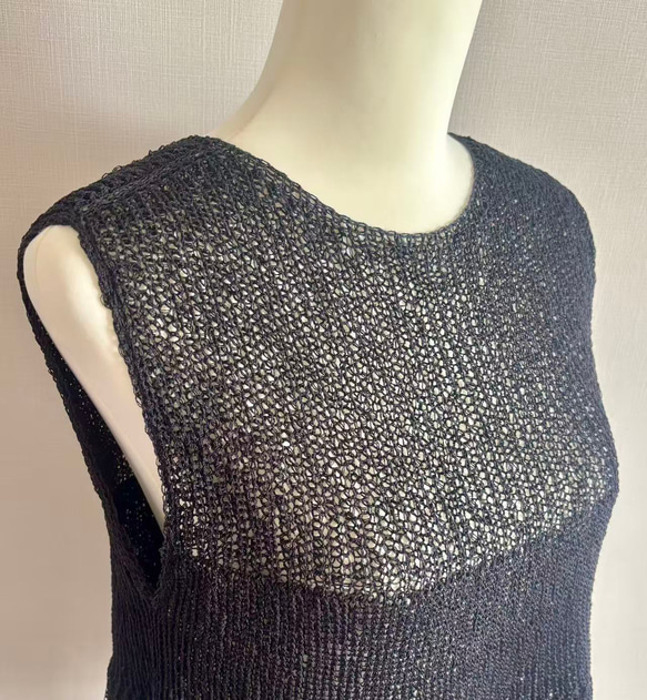 手編み 和紙使用 Aラインシルエット(黒) 2枚目の画像