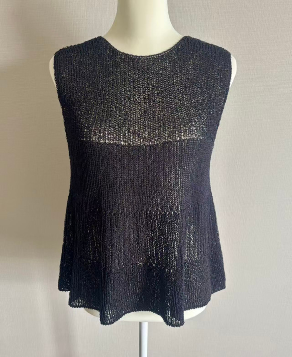 手編み 和紙使用 Aラインシルエット(黒) 4枚目の画像