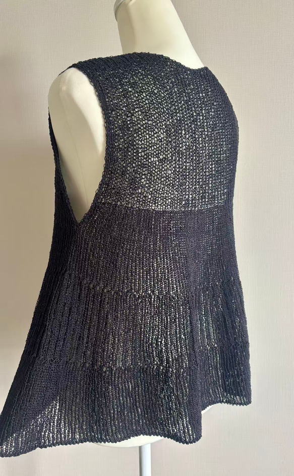 手編み 和紙使用 Aラインシルエット(黒) 7枚目の画像